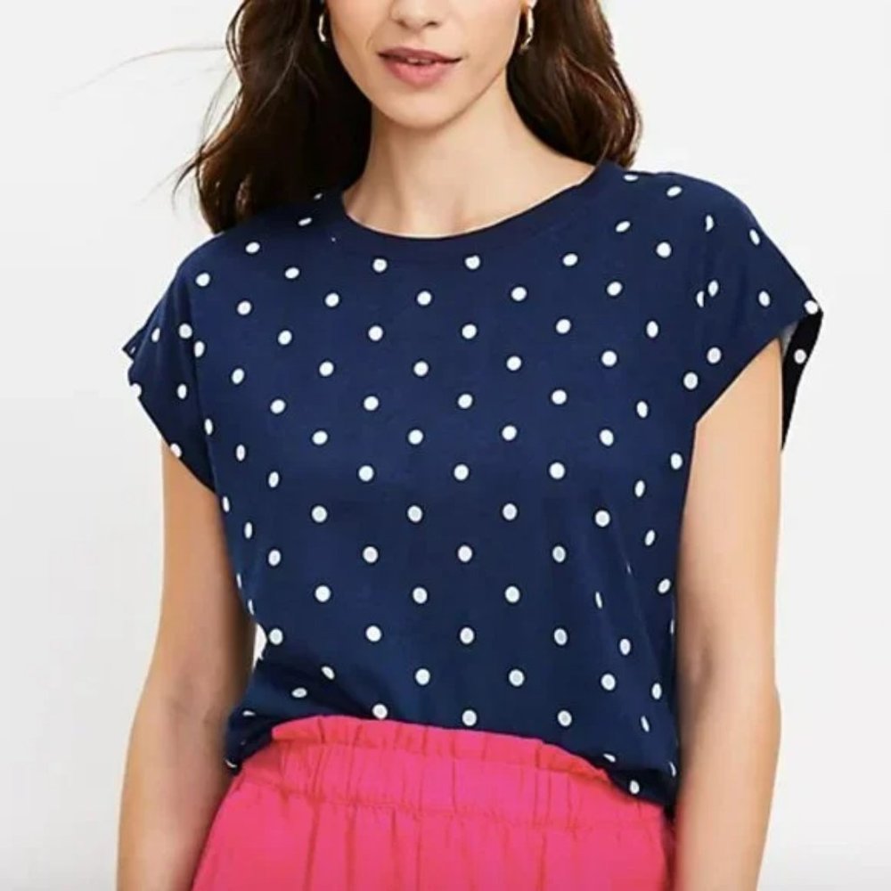 NEW NWT Loft Dotted Wedge Tee Color: Sailor Navy